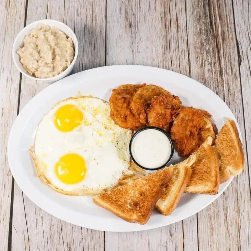 Fried Green Tomatoes (3) and Eggs